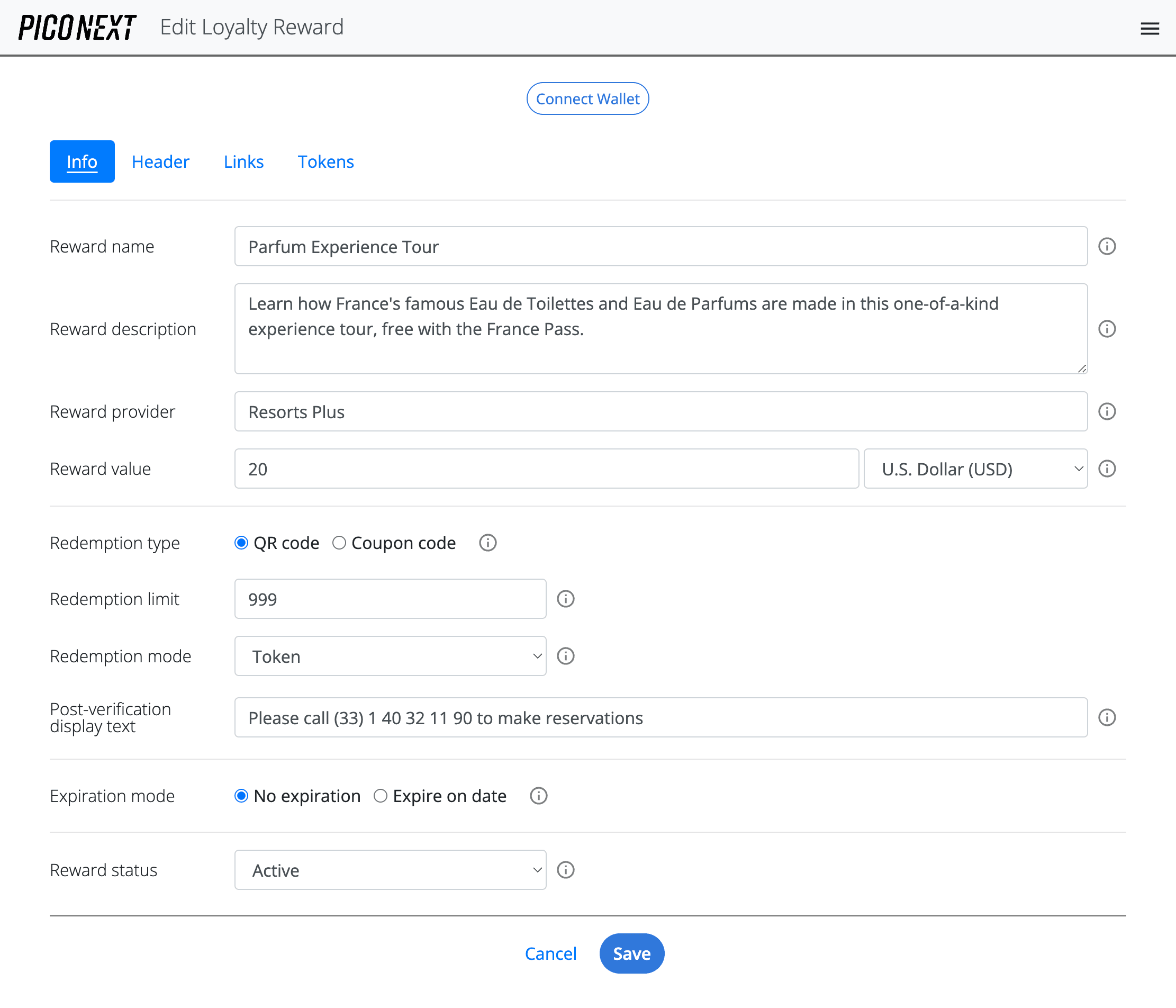 Create a loyalty reward - PicoNext