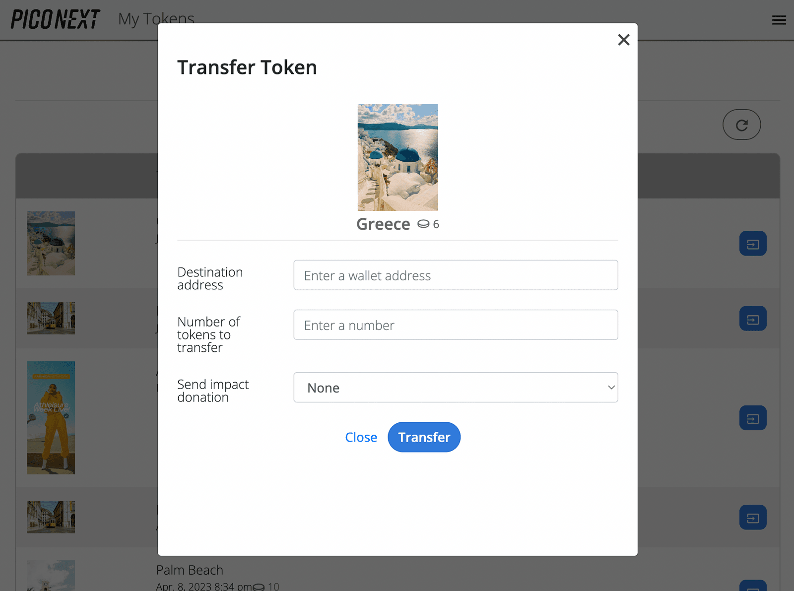 Transfer a blockchain token to a wallet address - PicoNext