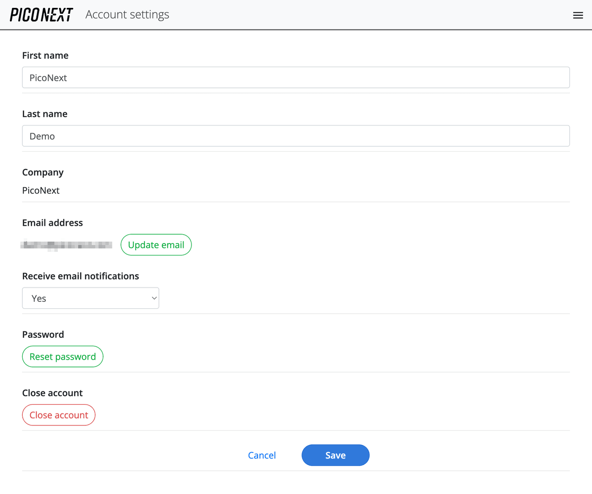Close your account - PicoNext