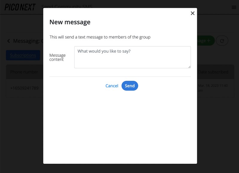 Message community members - PicoNext