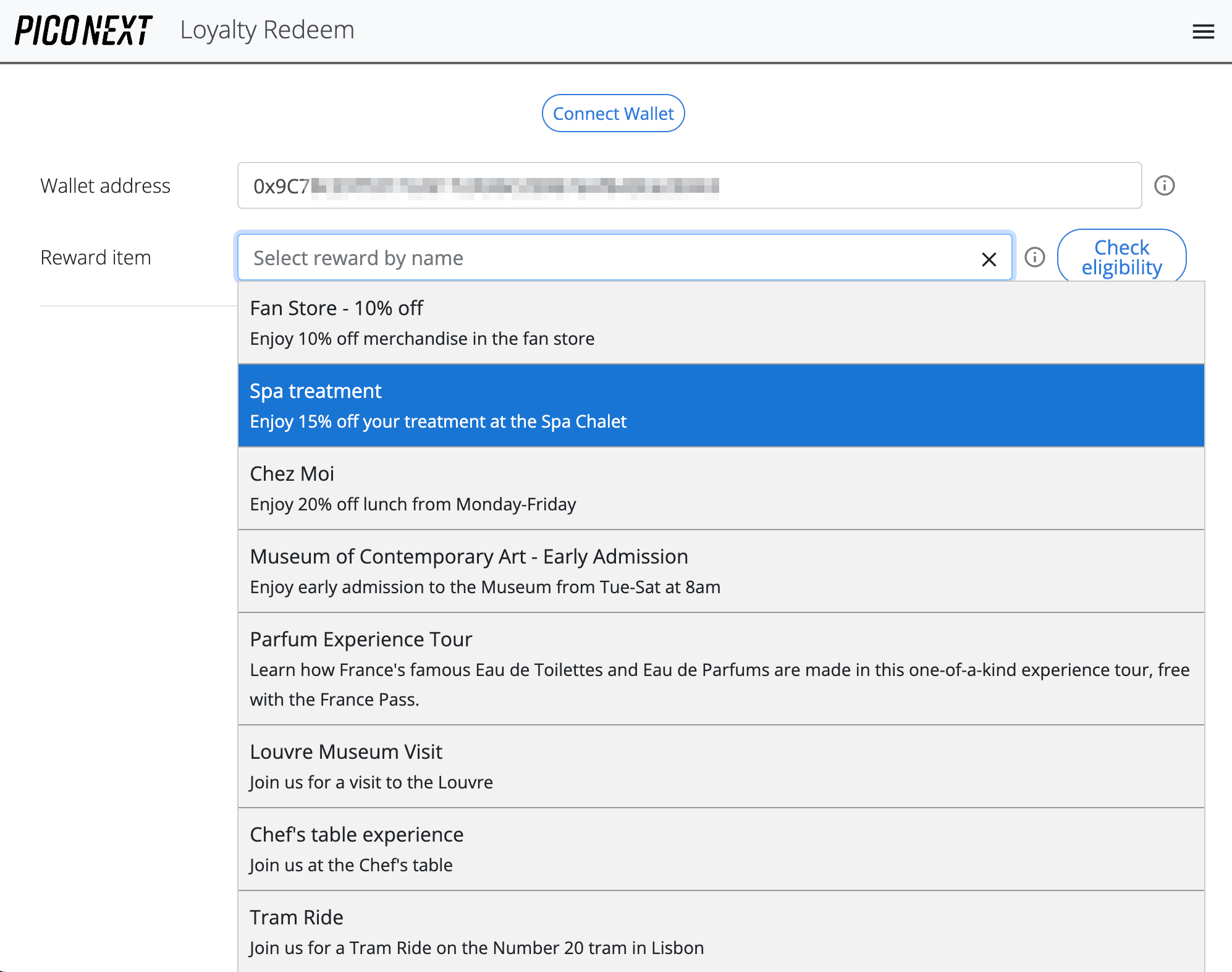 Redeem loyalty reward via admin console - PicoNext